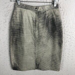 Vintage Suede Leather Skirt Womens 6 Gray Distressed Grunge Retro Y2K Artsy